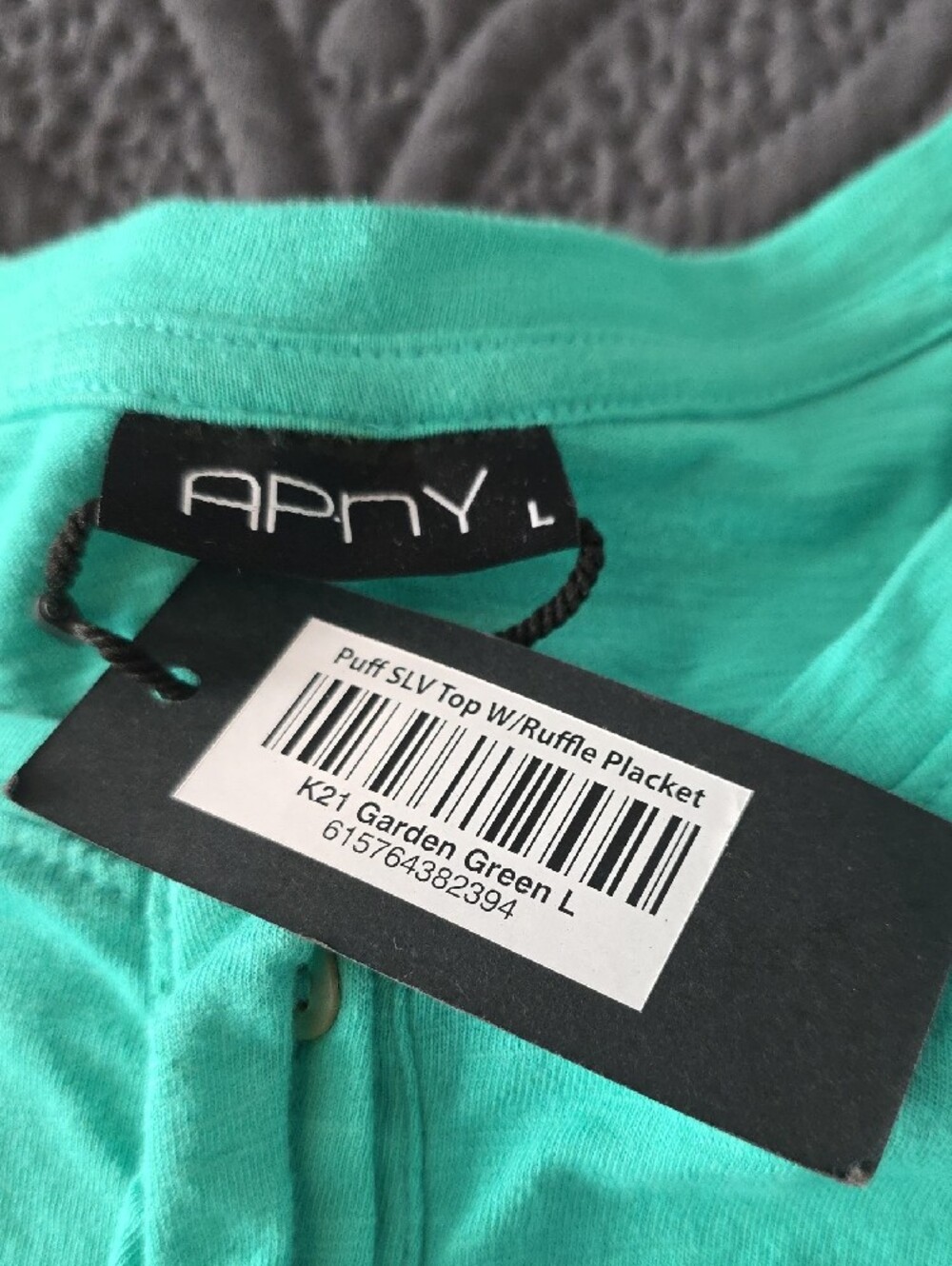 NWT APNY Large Green Ruffle Front Button-Down Shirt - Picture 3 of 6